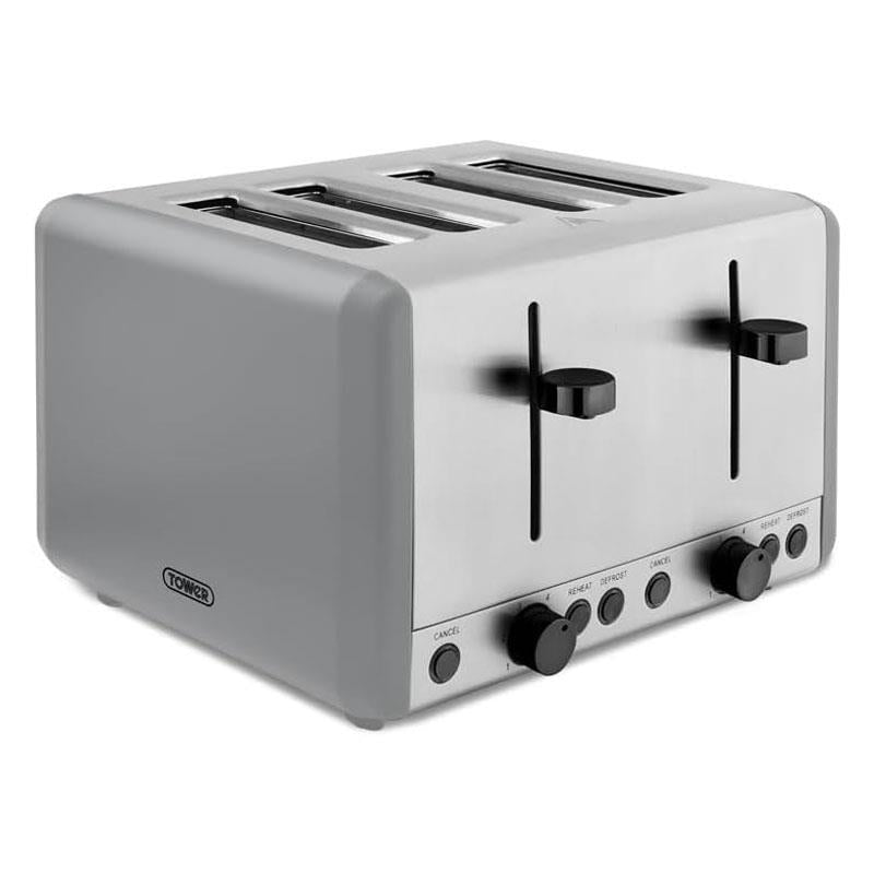 Tower Sera 4 Slice Toaster 6 Browning Levels Defrost Reheat Cancel Functions 1800W Grey Main image