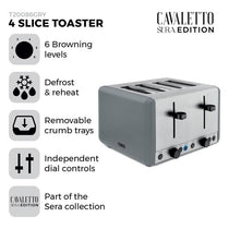Tower Sera 4 Slice Toaster 6 Browning Levels Defrost Reheat Cancel Functions 1800W Grey