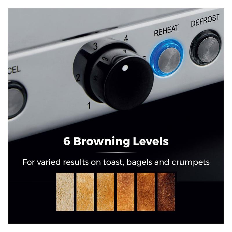Tower Sera 4 Slice Toaster 6 Browning Levels Defrost Reheat Cancel Functions 1800W Grey