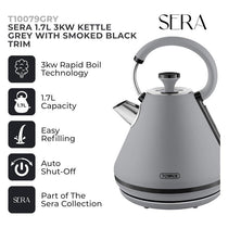 Tower Sera Pyramid Kettle Smoked Black Trim 3000W 1.7 Litre Grey