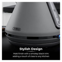 Tower Sera Pyramid Kettle Smoked Black Trim 3000W 1.7 Litre Grey