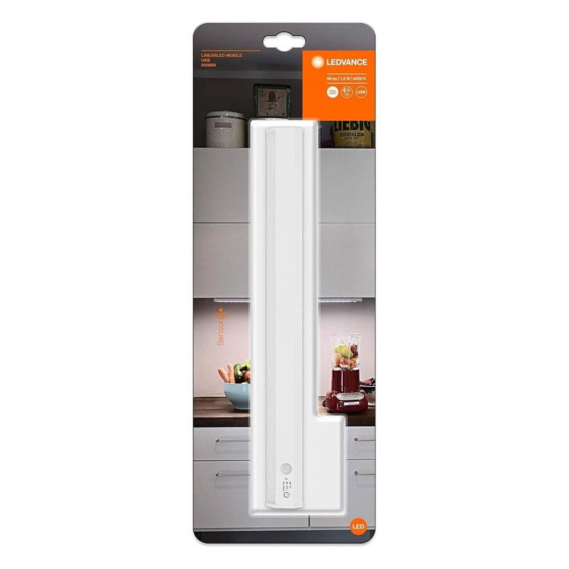 Ledvance Linear LED Mobile USB 300mm Aluminium Polished Flanged 1.5W 4.2V 4000K Silver
