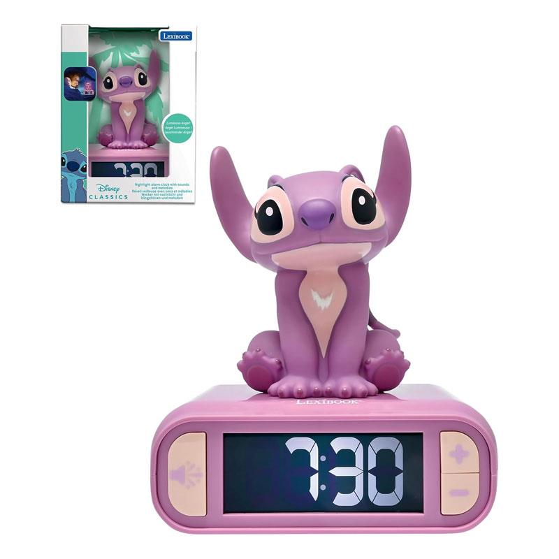 Lexibook 3D Disney Stitch Angel Childrens Clock With Night Light Alarm Clock Sounds Melodies Backlit LCD Luminous Snooze Pink Main image