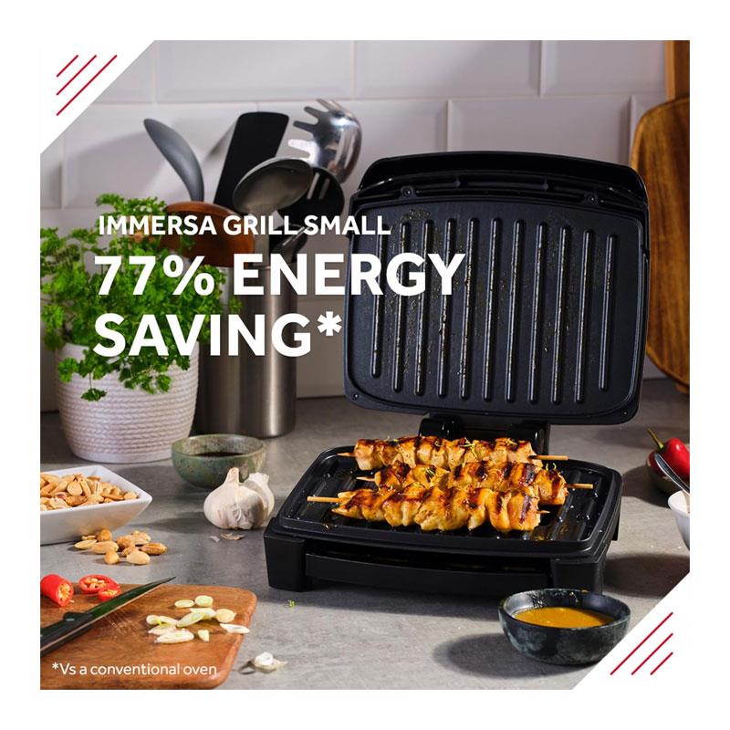 George Foreman Immersa Small Electric Grill Toastie Panini Hot Plate BBQ Removable Control Panel Dishwasher Safe 1100W Black