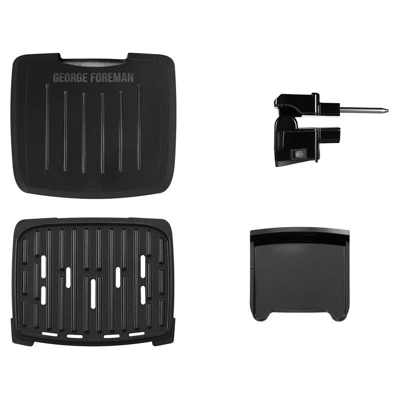 George Foreman Immersa Small Electric Grill Toastie Panini Hot Plate BBQ Removable Control Panel Dishwasher Safe 1100W Black