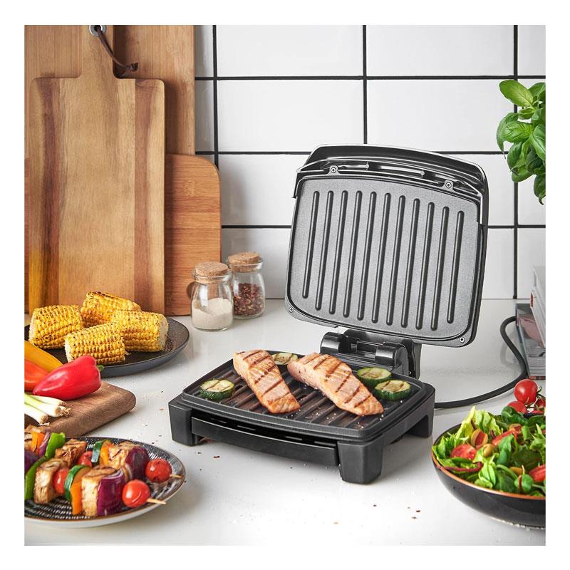 George Foreman Immersa Small Electric Grill Toastie Panini Hot Plate BBQ Removable Control Panel Dishwasher Safe 1100W Black