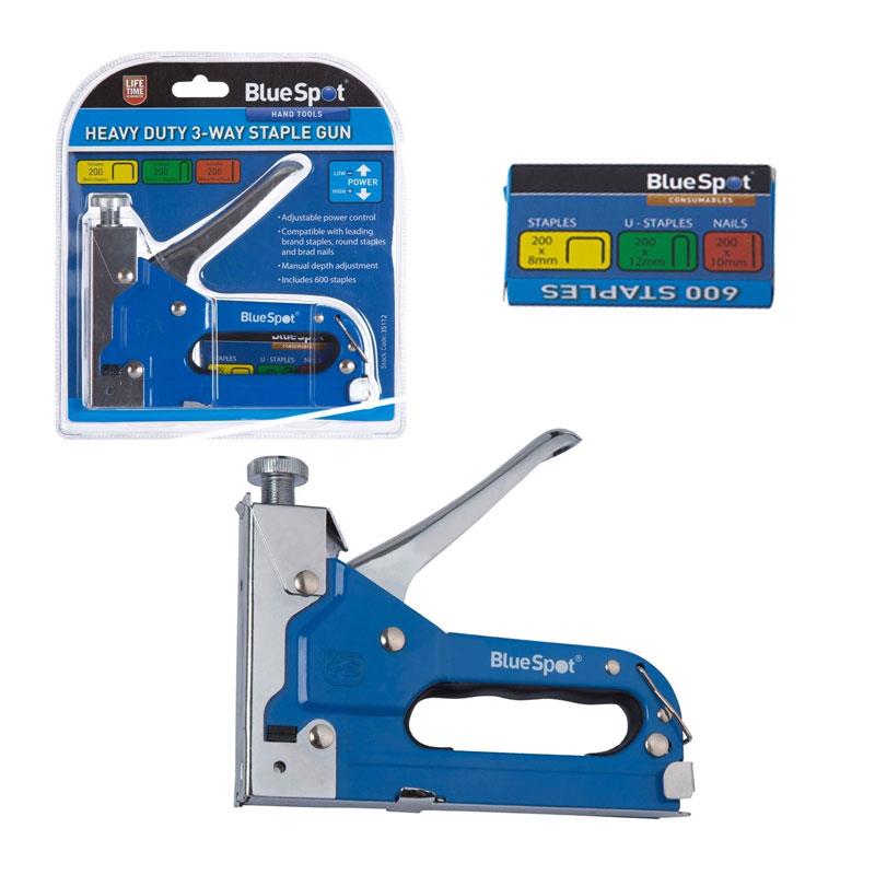 Blue Spot Tools Heavy Duty 3-Way Staple Gun With Staples & Nails Chrome Steel Blue Main image
