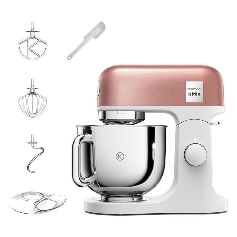 Kenwood kMix Editions Stand Mixer Kitchen Machine Stainless Steel Bowl 1000W 5 Litres 3 Piece Patisserie Set Splash Guard Apricot Pink Main image