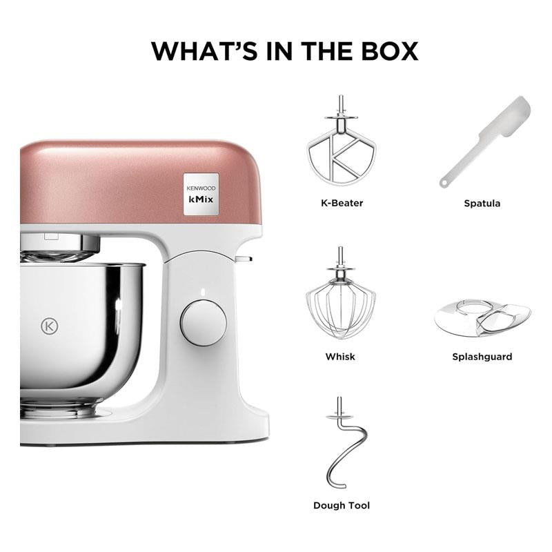 Kenwood kMix Editions Stand Mixer Kitchen Machine Stainless Steel Bowl 1000W 5 Litres 3 Piece Patisserie Set Splash Guard Apricot Pink