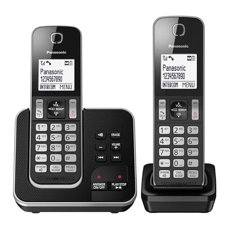 Panasonic Cordless Phone Twin With Answering Machine Hands Free Functionality Black/Silver