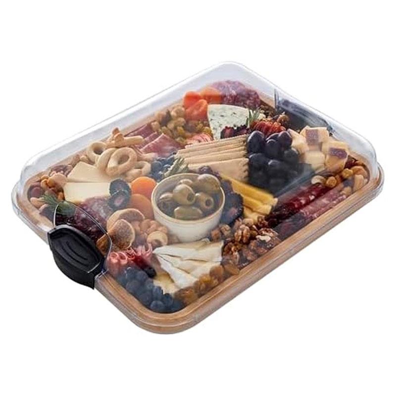 Farberware Build-A-Board Bamboo Rectangular Board Clear Locking Lid Black Handles Wood Main image