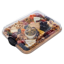 Farberware Build-A-Board Bamboo Rectangular Board Clear Locking Lid Black Handles Wood