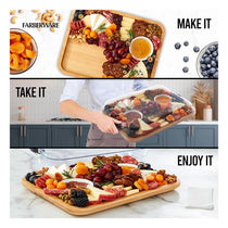 Farberware Build-A-Board Bamboo Rectangular Board Clear Locking Lid Black Handles Wood
