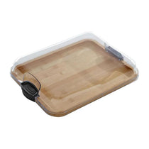 Farberware Build-A-Board Bamboo Rectangular Board Clear Locking Lid Black Handles Wood
