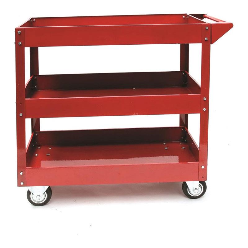 Hilka Tools 3 Tier Service Cart Max Load Up To 150kg Steel Construction Solid Rubber Wheels Red Main image