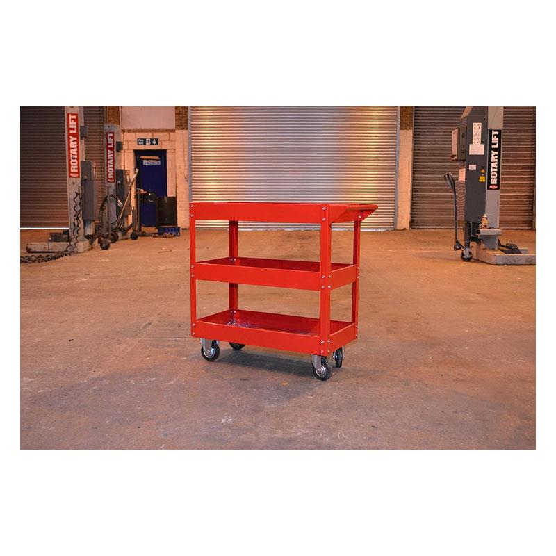 Hilka Tools 3 Tier Service Cart Max Load Up To 150kg Steel Construction Solid Rubber Wheels Red Secondary image