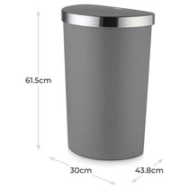 Tower Curved Sensor Bin With Bin Liner Retainer Ring Durable PP Body Battery Operated Stainless Steel Trim Lid 50 Litres Grey