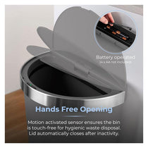 Tower Curved Sensor Bin With Bin Liner Retainer Ring Durable PP Body Battery Operated Stainless Steel Trim Lid 50 Litres Grey