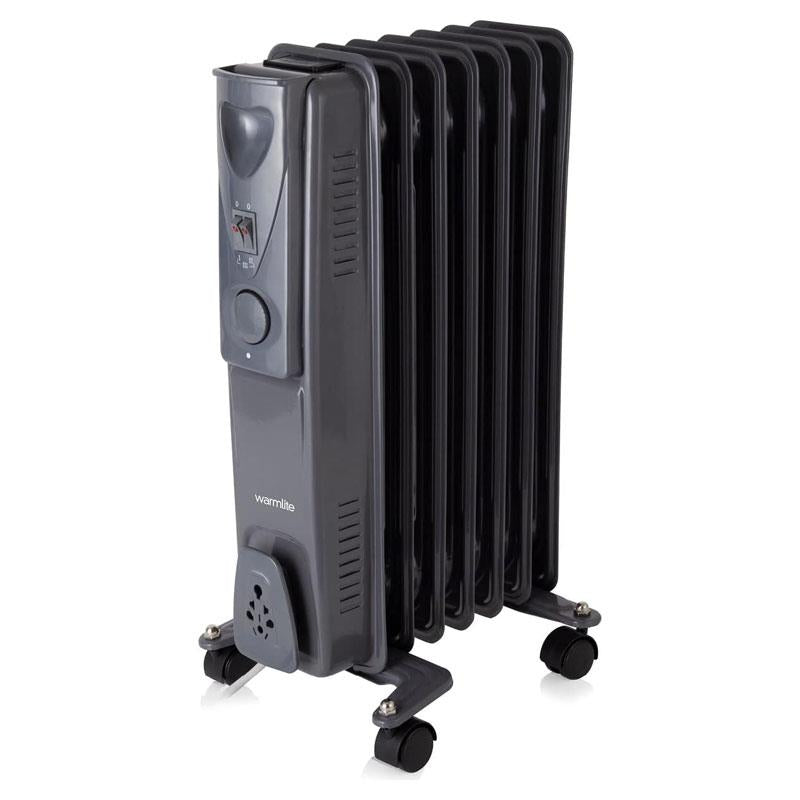 Warmlite 7 Fin Oil Filled Radiator Adjustable Thermostat And Overheat Protection 1500W Dark Titanium Main image