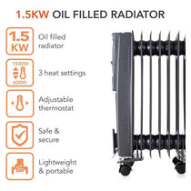 Warmlite 7 Fin Oil Filled Radiator Adjustable Thermostat And Overheat Protection 1500W Dark Titanium