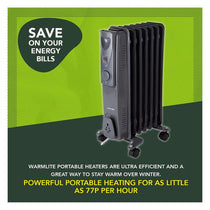 Warmlite 7 Fin Oil Filled Radiator Adjustable Thermostat And Overheat Protection 1500W Dark Titanium