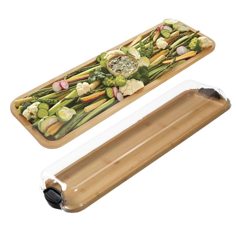 Farberware Build-A-Board Bamboo Platter Rectangular Single Compartment Clear Locking Lid 17x56cm