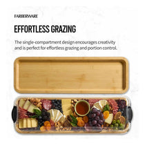 Farberware Build-A-Board Bamboo Platter Rectangular Single Compartment Clear Locking Lid 17x56cm