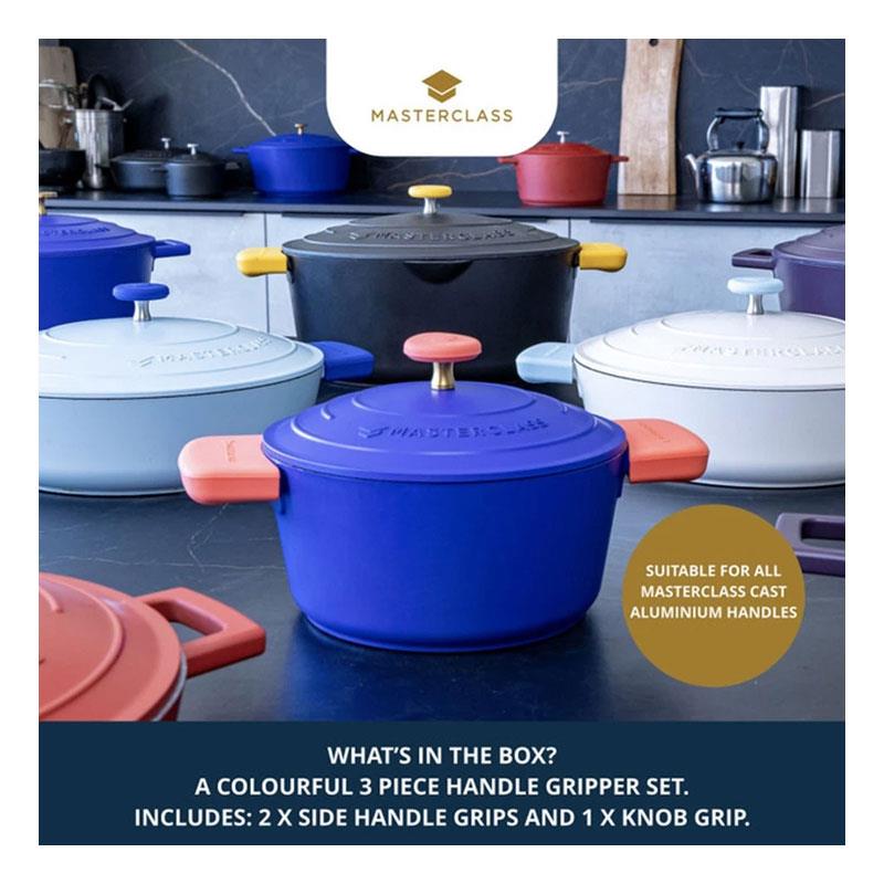 MasterClass Casserole Handle Cover Set 3 Piece Yellow Silicone Assist Handle Holder