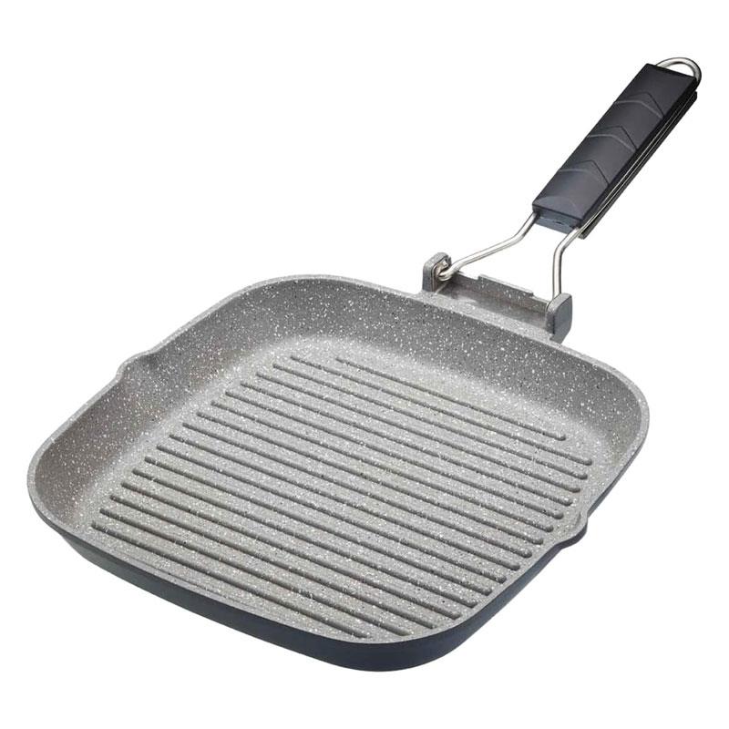 MasterClass Cast Aluminium Grill Pan Induction-Safe With Folding Handle 24cm Grey/Black Main image