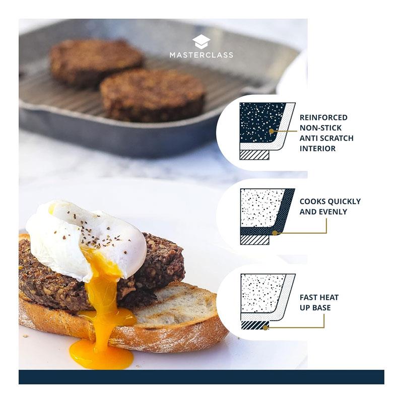 MasterClass Cast Aluminium Grill Pan Induction-Safe With Folding Handle 24cm Grey/Black