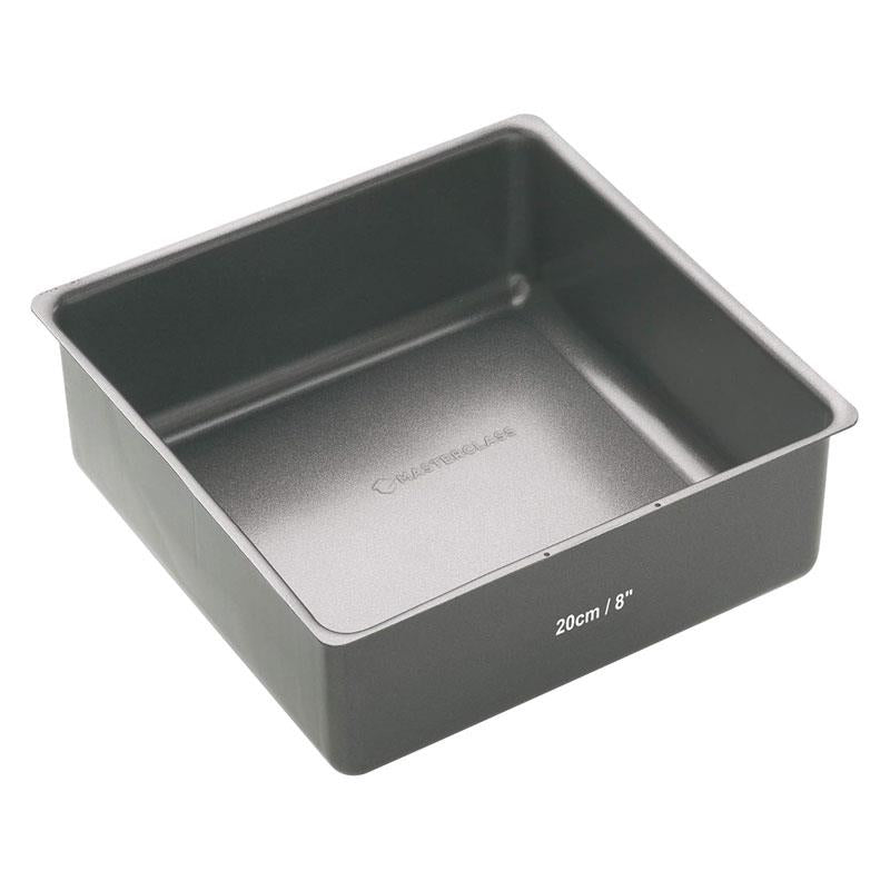 MasterClass Non-Stick Square Loose Base Deep Cake Pan Baking Tray 20cm PTFE PFOA BPA Free Carbon Steel Grey Main image