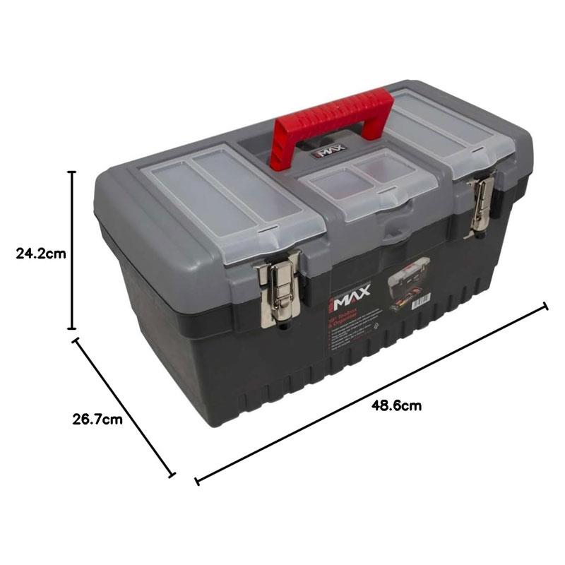 Hilka Tools Max 19 Inch Toolbox & Organiser Lockable Tool Box Black/Grey