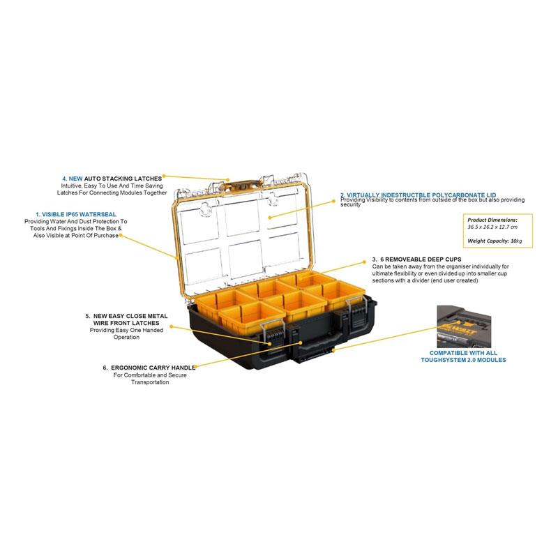 Dewalt TOUGHSYSTEM 2.0 Half-Width Organiser Yellow/Black