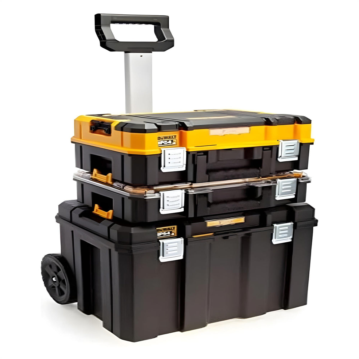 Dewalt TSTAK 2.0 Mobile Box Bundle With Organiser Cases & Deep Wheeled Storage Box Yellow/Black