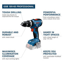 Bosch Professional Brushless Cordless Combi Drill 18V 65Nm 13mm Chuck Bare Tool
