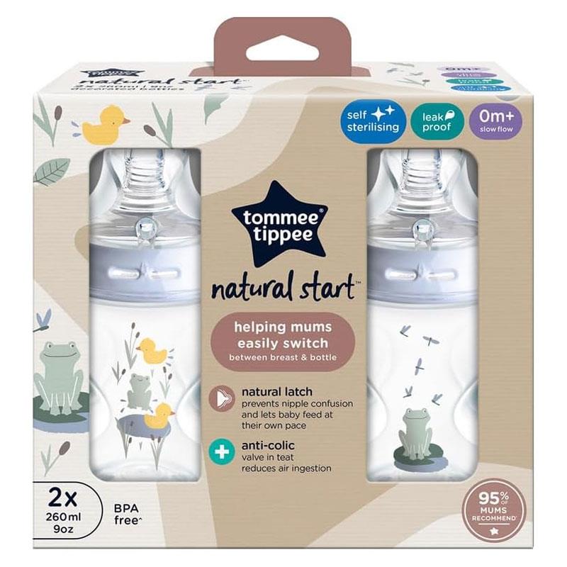 Tommee Tippee Closer To Nature Baby Bottles Slow Flow Breast-Like Teat Anti-Colic Valve 260ml Pack of 2 Assorted