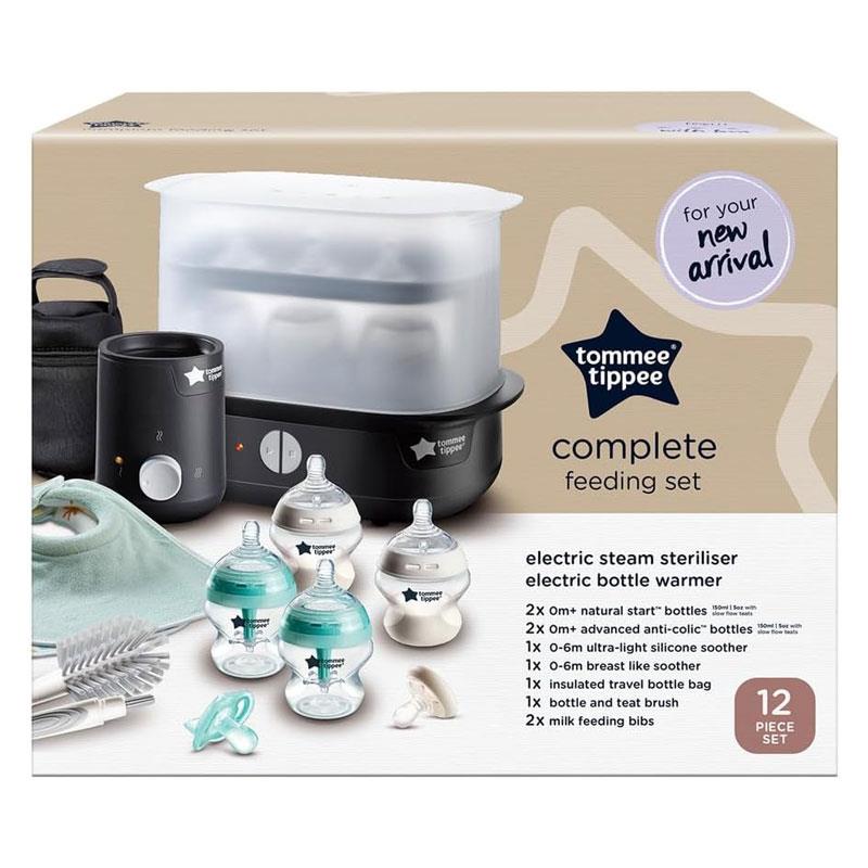 Tommee Tippee New Complete Feeding Kit Electric Steam Steriliser Newborn Self-Sterilising Baby Bottles Easiwarm Bottle Warmer Black