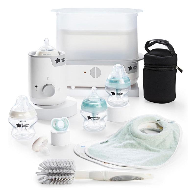 Tommee Tippee New Complete Feeding Kit Electric Steam Steriliser Newborn Self-Sterilising Baby Bottles Easiwarm Bottle Warmer White Main image
