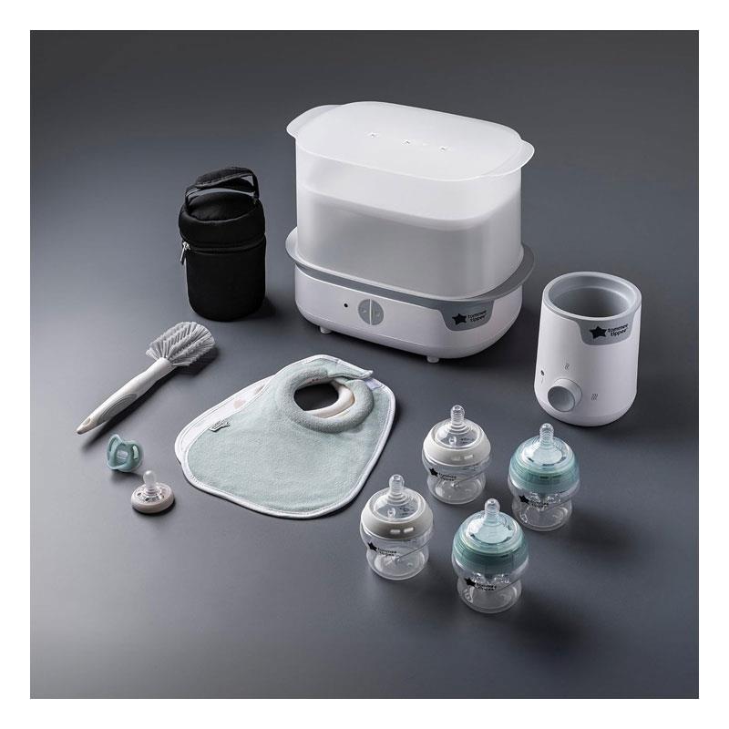 Tommee Tippee New Complete Feeding Kit Electric Steam Steriliser Newborn Self-Sterilising Baby Bottles Easiwarm Bottle Warmer White