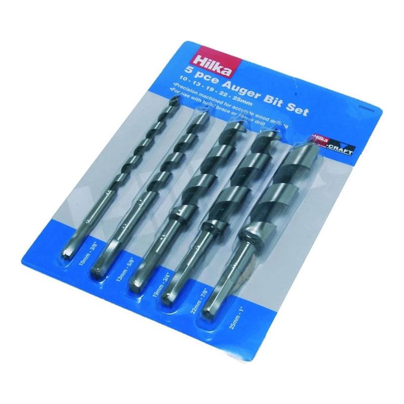 Hilka Tools Auger Bit Set High Speed Steel 10mm 13mm 19mm 22mm 25mm Sizes 5 Piece
