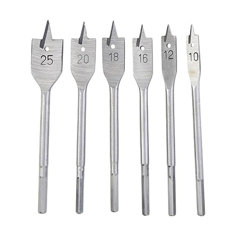 Hilka Tools Flat Wood Bit Set 10, 12, 16, 18, 20, 25mm Sizes 6 Piece