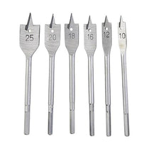 Hilka Tools Flat Wood Bit Set 10, 12, 16, 18, 20, 25mm Sizes 6 Piece