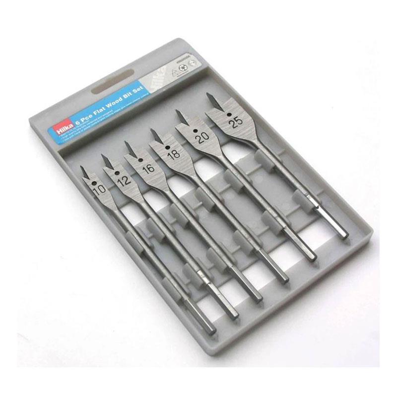 Hilka Tools Flat Wood Bit Set 10, 12, 16, 18, 20, 25mm Sizes 6 Piece