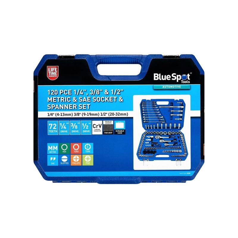 Blue Spot Tools 1/4 Inch 3/8 Inch & 1/2 Inch Metric & SAE Socket & Spanner Set 120 Piece
