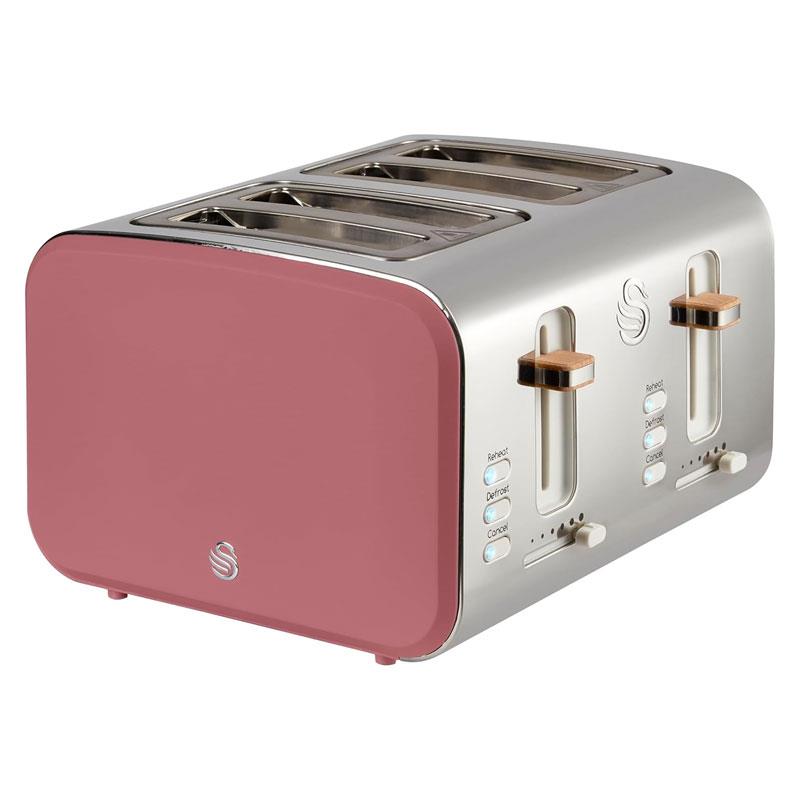 Swan Nordic 4 Slice Toaster 6 Browning Levels Defrost/Reheat/Cancel Removable Crumb Trays 1500W Fuchsia Rose Main image