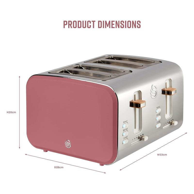 Swan Nordic 4 Slice Toaster 6 Browning Levels Defrost/Reheat/Cancel Removable Crumb Trays 1500W Fuchsia Rose