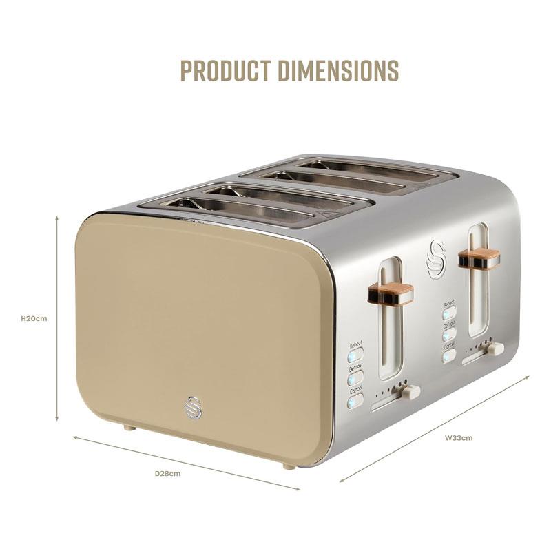 Swan Nordic 4 Slice Toaster 6 Browning Levels Defrost/Reheat/Cancel Removable Crumb Trays 1500W Oatmeal