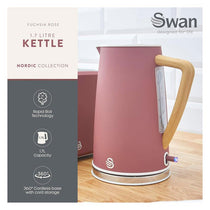Swan Nordic Cordless Jug Kettle Fast Boil Overheat Protection Soft Touch Handle 3000W 1.7 Litres Fuchsia Rose