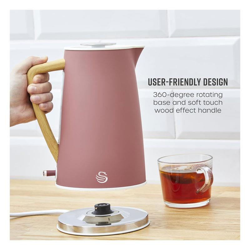Swan Nordic Cordless Jug Kettle Fast Boil Overheat Protection Soft Touch Handle 3000W 1.7 Litres Fuchsia Rose