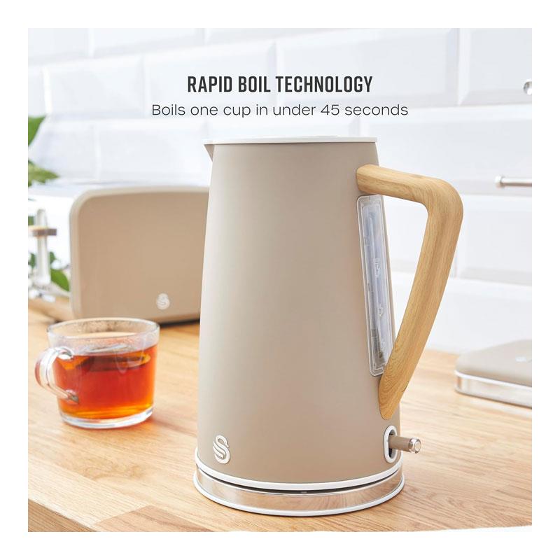 Swan Nordic Cordless Jug Kettle Fast Boil Overheat Protection Soft Touch Handle 3000W 1.7 Litres Oatmeal White